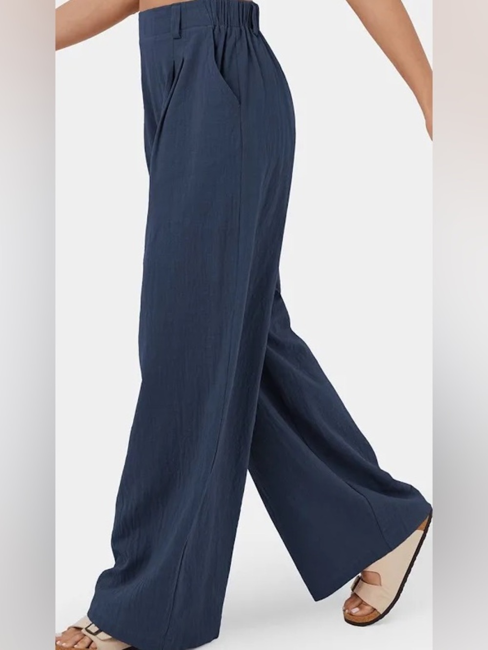 Halara M pleated wide leg trousers pants blue comfort stretch minimalist